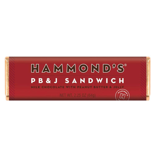 A Hammond's PB&J Sandwich chocolate bar on a white background.