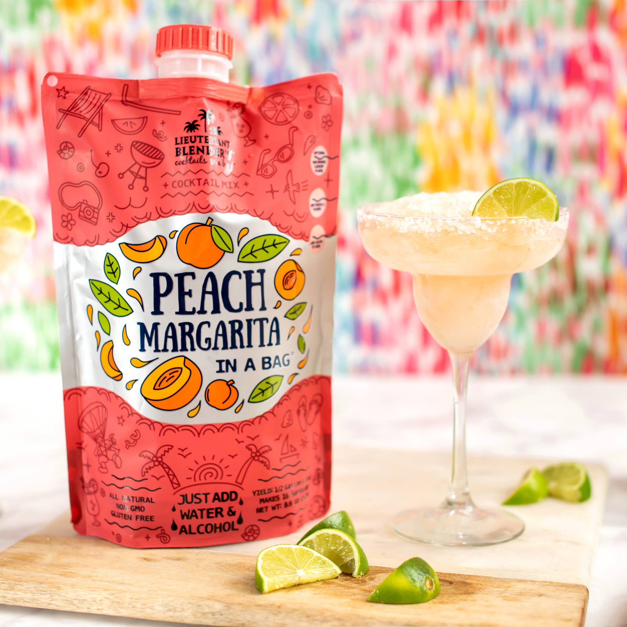 Peach Margarita in a Bag Cocktail/Mocktail Slushie Mixer | Lieutenant Blender's Cocktail Mixes