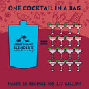 Blue cocktail bag with 'Lieutenant Blender's' branding on a red background with cocktail illustrations.