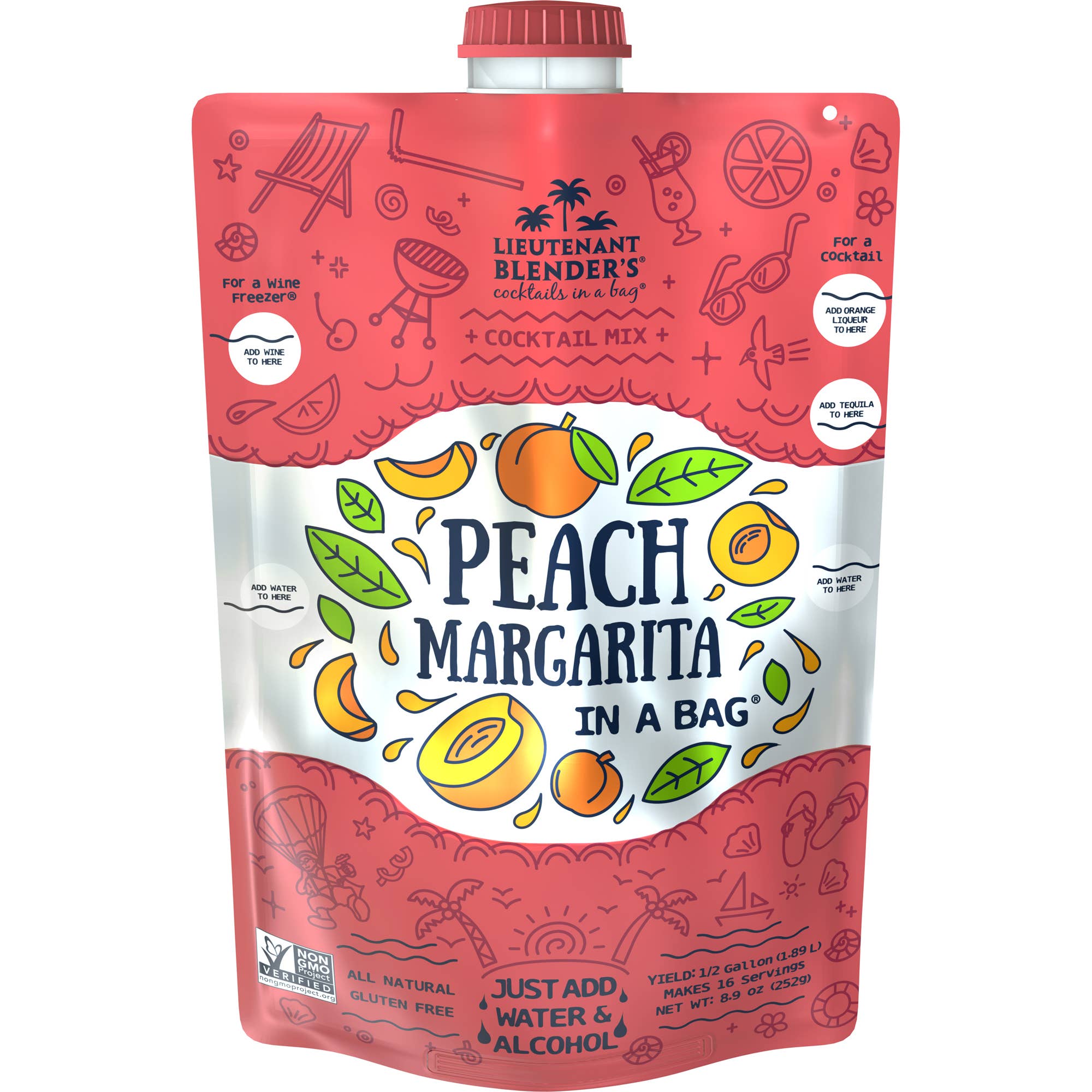 Peach Margarita in a Bag Cocktail/Mocktail Slushie Mixer | Lieutenant Blender's Cocktail Mixes