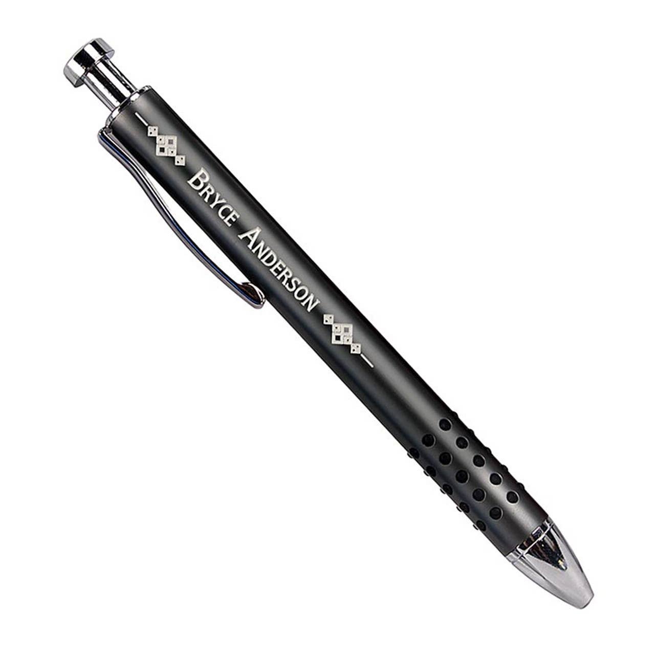 Black pen with silver accents on a white background