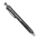 Black pen with silver accents on a white background