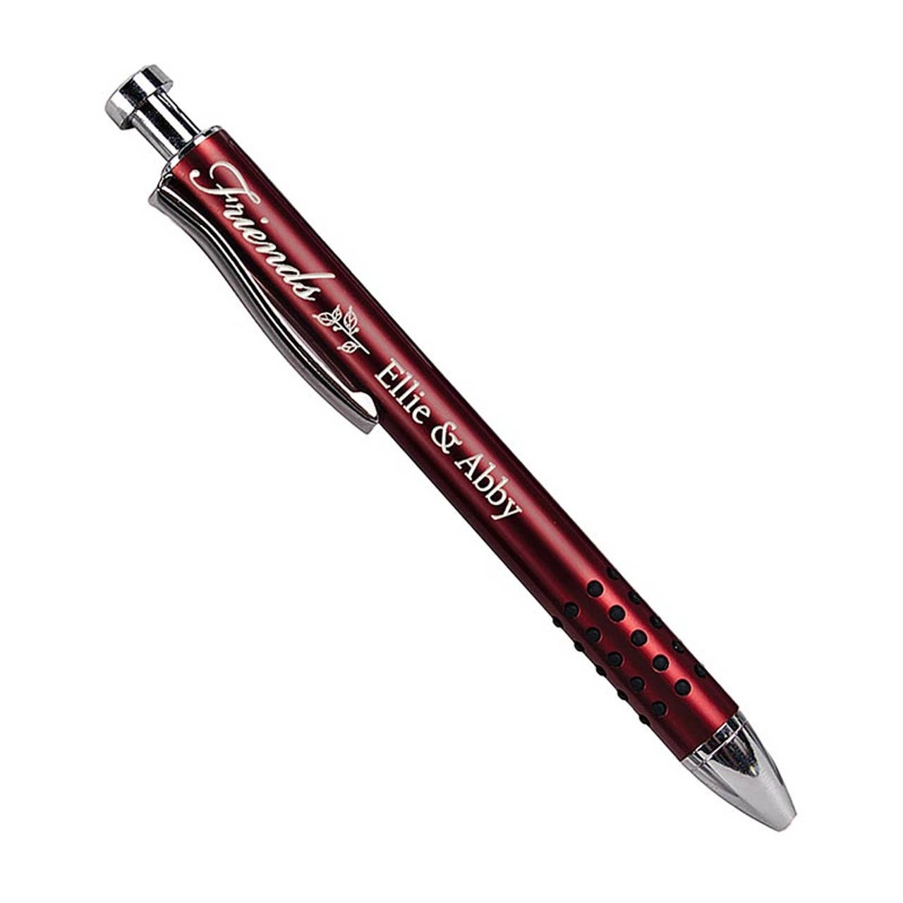 Red pen with silver accents on a white background