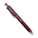 Red pen with silver accents on a white background