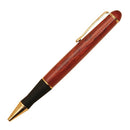 Wooden pen with gold accents on a white background