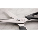 Pair of scissors with black handles on a marble surface