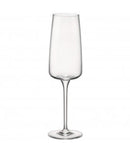 A champagne flute on a white background.