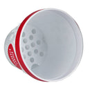The inside of popcorn bowl with red accents on a white background.