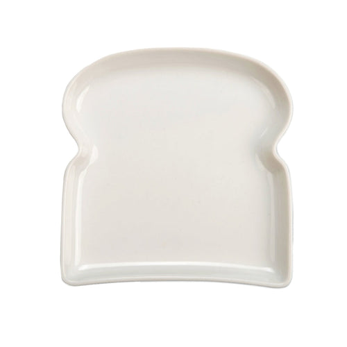 A white porcelain toast plate designed to look like the shape of a toast slice.