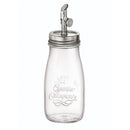 A clear glass oil bottle with a silver Genietti lid, labeled 'Quattro Stagioni' and designed for kitchen use.