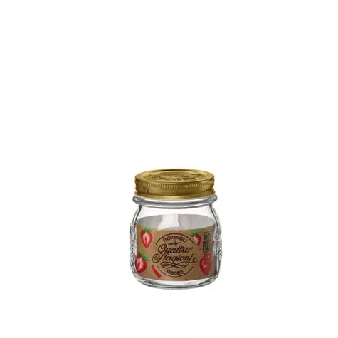 A single 8.5 oz mason jar with stainless steel lid on a white background.