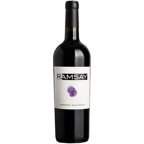 Wine bottle with 'Ramsay' label on a white background