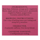 A pink block of color featuring ingredients, brewing instructions, and details about Raspberry tea.