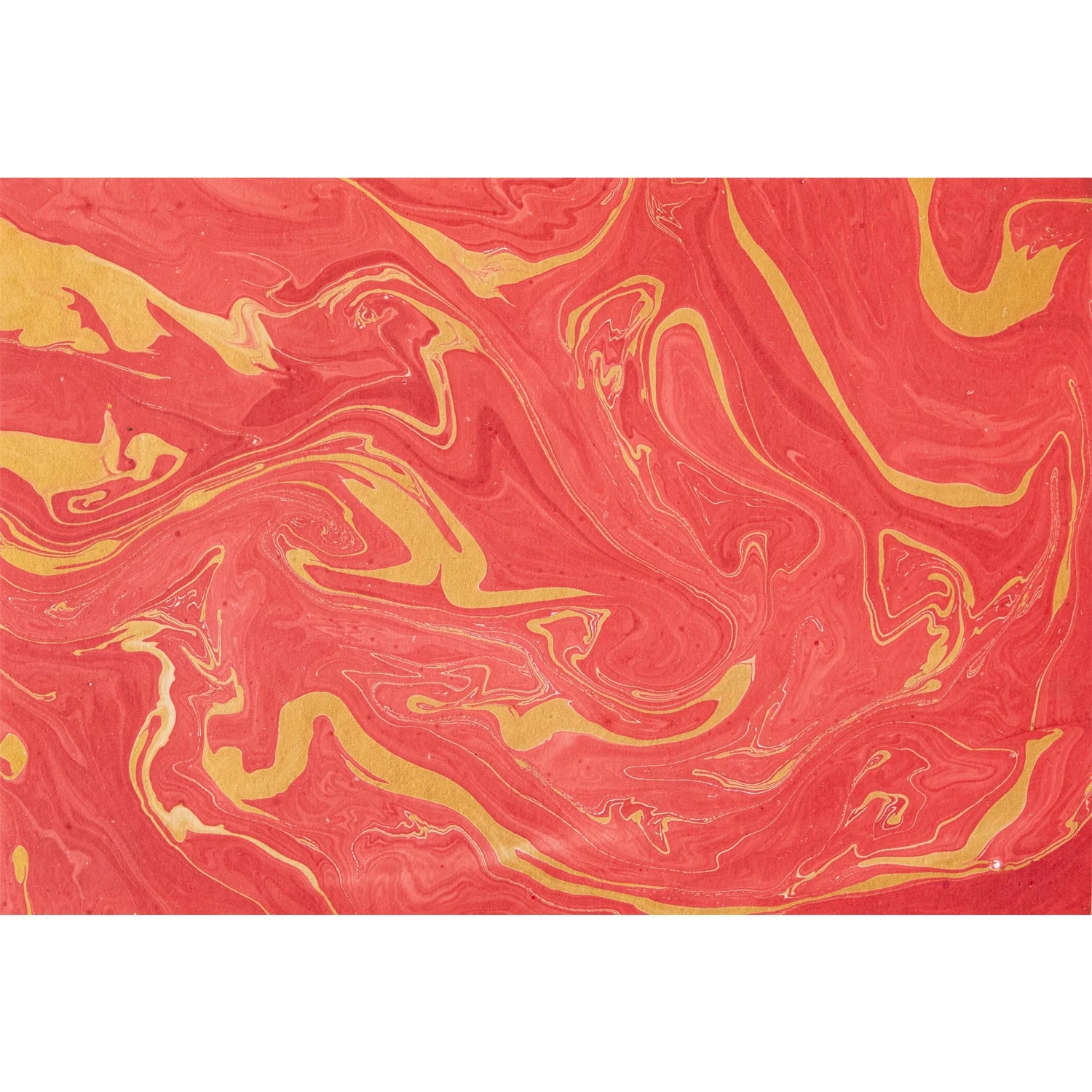 A red and gold marbled pattern on a placemat from Hester & Cook.