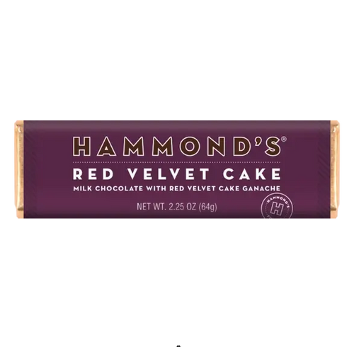Hammond's Red Velvet Cake milk chocolate bar on a white background