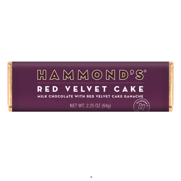 Hammond's Red Velvet Cake milk chocolate bar on a white background