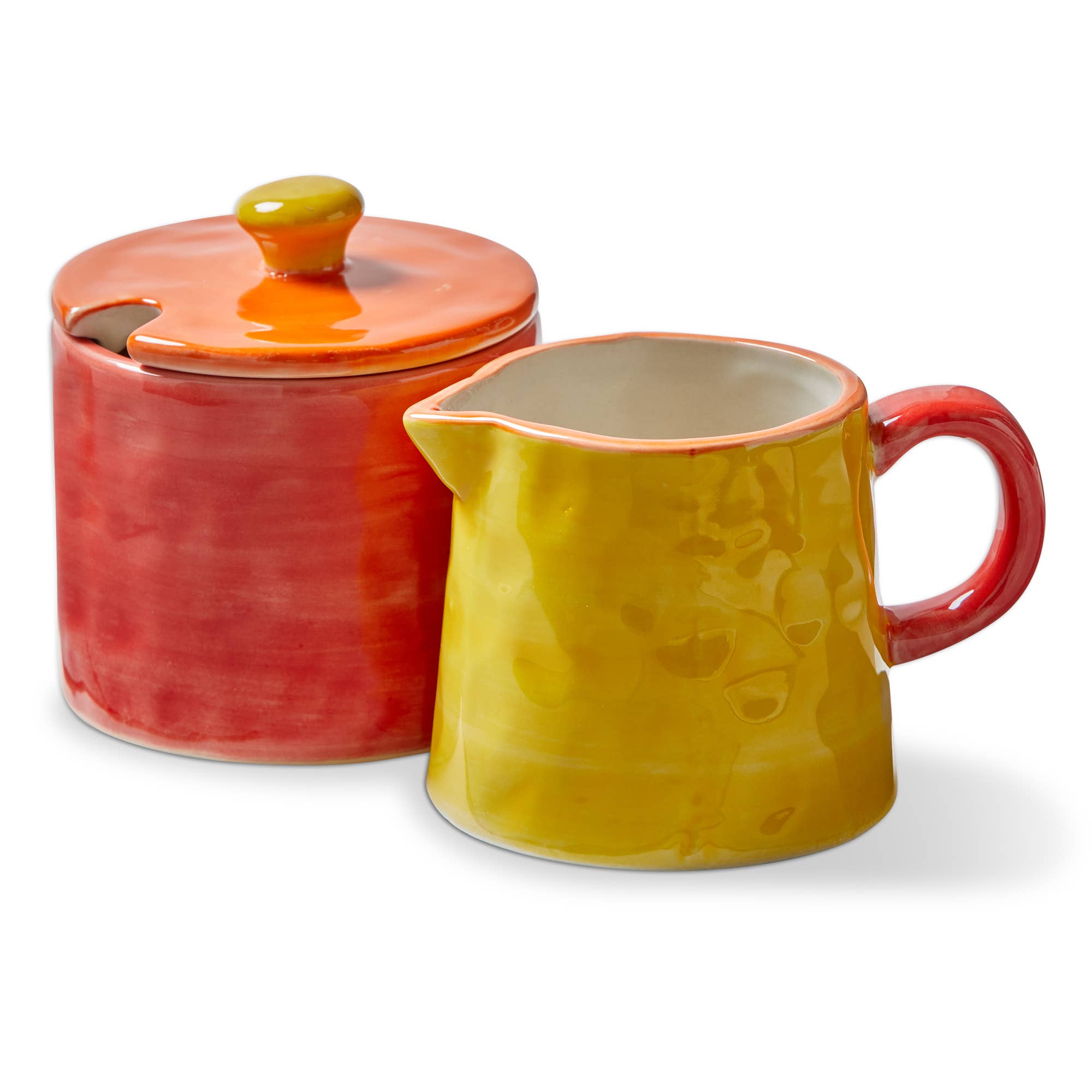 Red & Yellow Color Block Stoneware Cream and Sugar Set