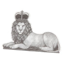 A place card in the shape of a lion wearing a crown.