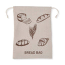 Beige bread bag with illustrations of bread and the word 'Bread Bag' on a white background