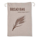 Beige bread bag with wheat design and text on a white background
