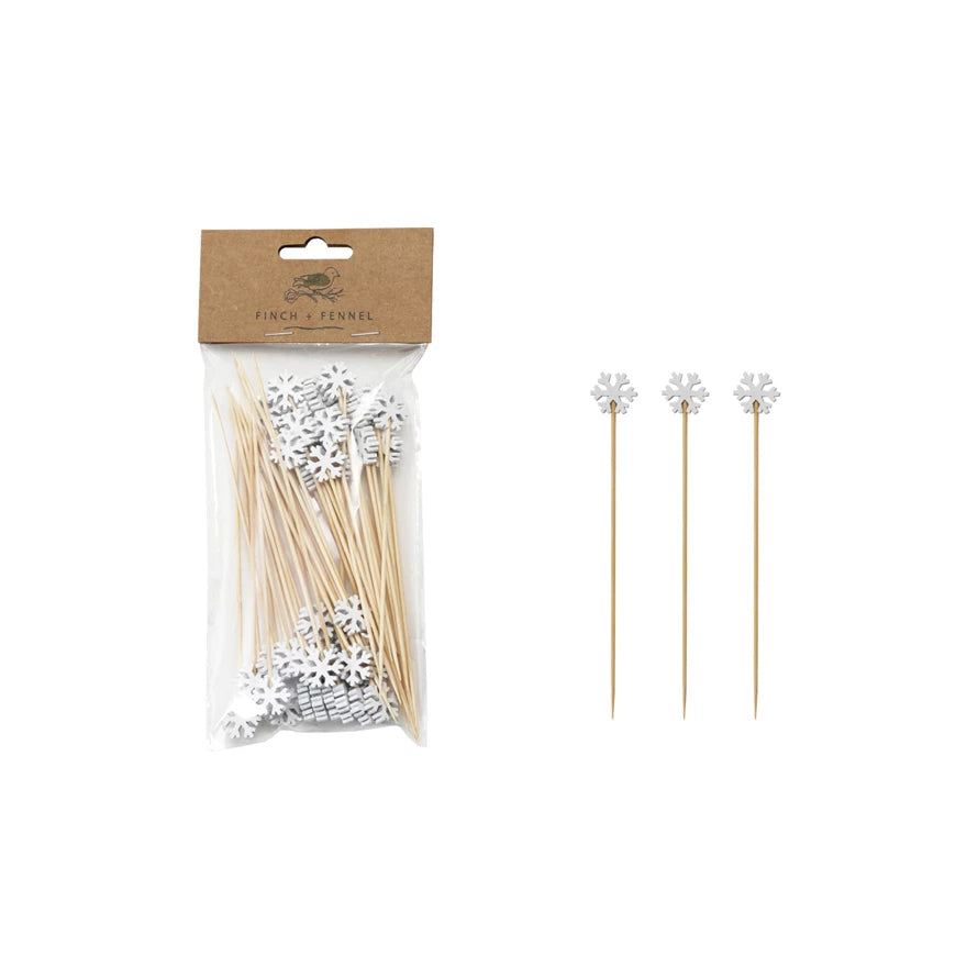 Bamboo Skewers with Snowflake-Shaped Handles, Set of 50