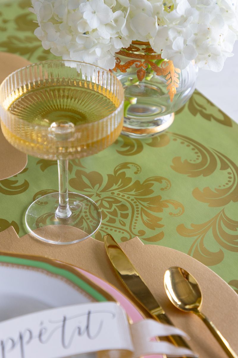 Light Green Damask Table Runner | Hester & Cook