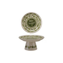 Stoneware Pedestal with Holiday Design "Happy Holidays
