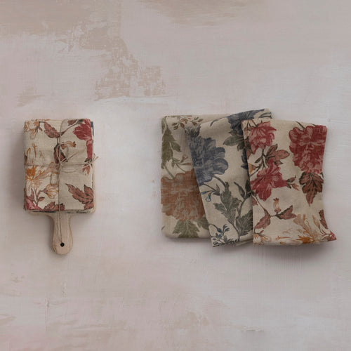 Cotton Chambray Tea Towels & Mango Wood Board, Set of 4