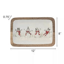 Enameled Mango Wood Tray with Snowman & Birds Image