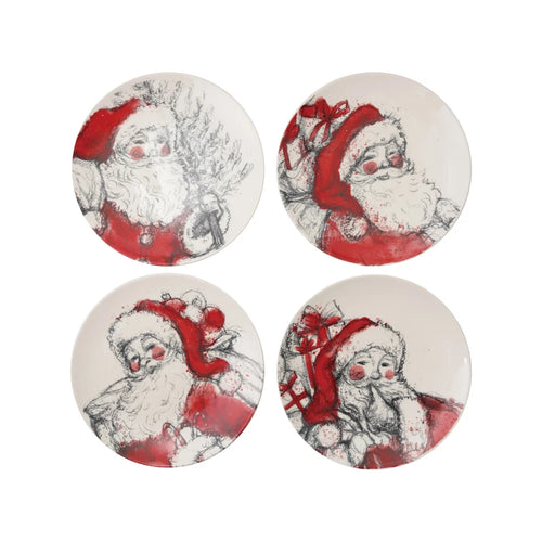 Stoneware Plate with Santa Image, Red, Black & White, - Sold Separately