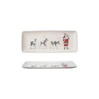 Stoneware Serving Platter with Santa Leading Reindeer Image