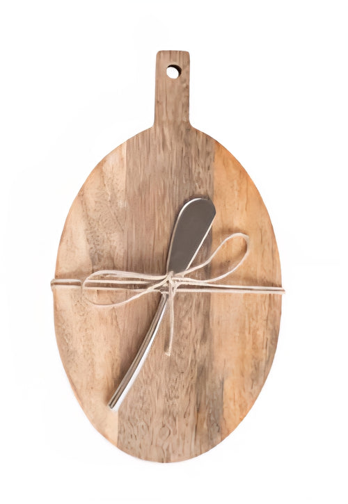 Mango Wood Cheese/Cutting Board w/ Handle & Canape Knife, 4 Styles - Sold Separately