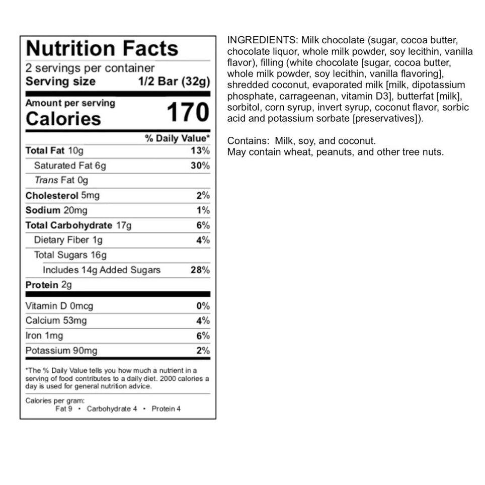 Milk Chocolate - Coconut Cream Pie Candy Bar - 2.25 oz