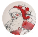 Stoneware Plate with Santa Image, Red, Black & White, 4 Styles