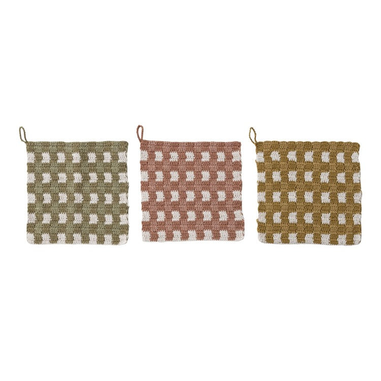 8" Square Cotton Crocheted Pot Holder - 3 Styles