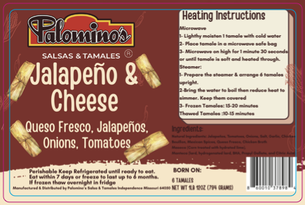 Jalapeño & Cheese Tamales (Rajas)- Palomino's Salsa and Tamales