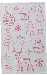 Embroidered Woven Cotton & Linen Tea Towel, 3 Styles