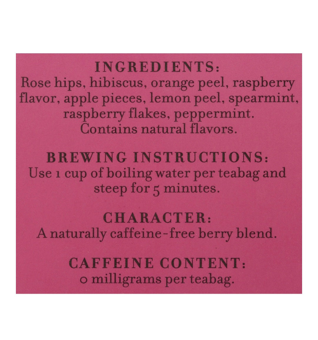 Raspberry Herbal, Box of 50 Foil Wrapped Teabags - Caffeine-free