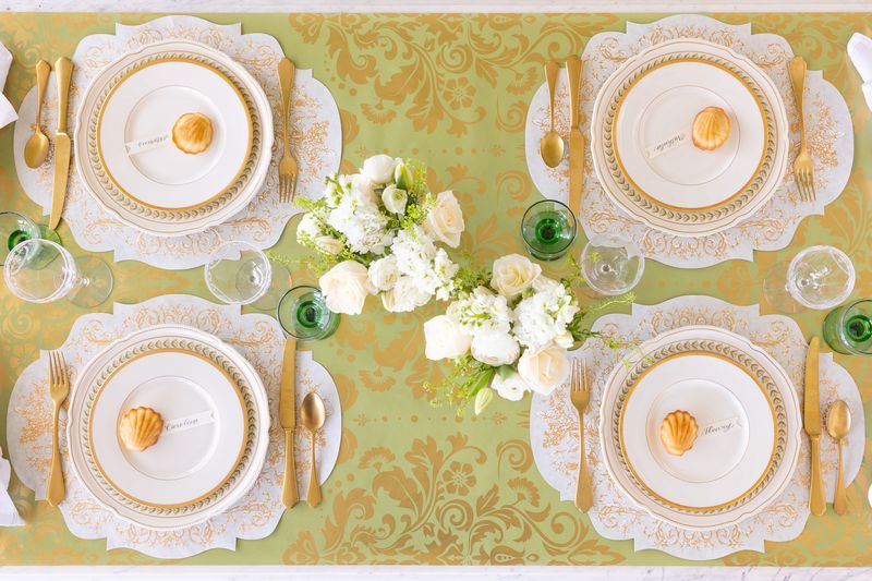 Light Green Damask Table Runner | Hester & Cook