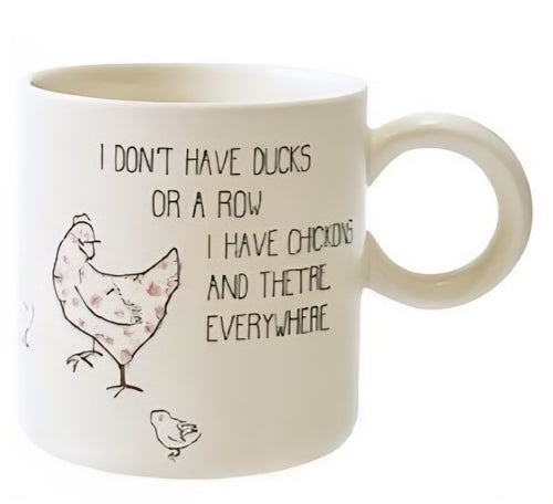 Stoneware Mug with Chicken and Saying, 4 Styles