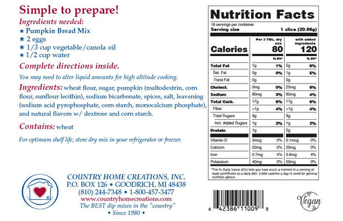 Pumpkin Bread Mix | Country Home Creations