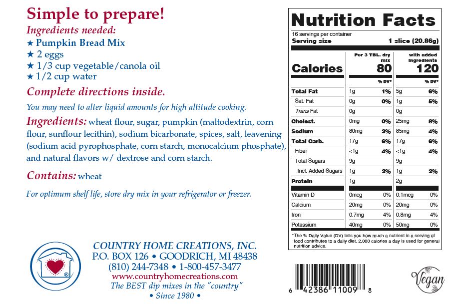 Country Home Creations Pumpkin Bread Mix