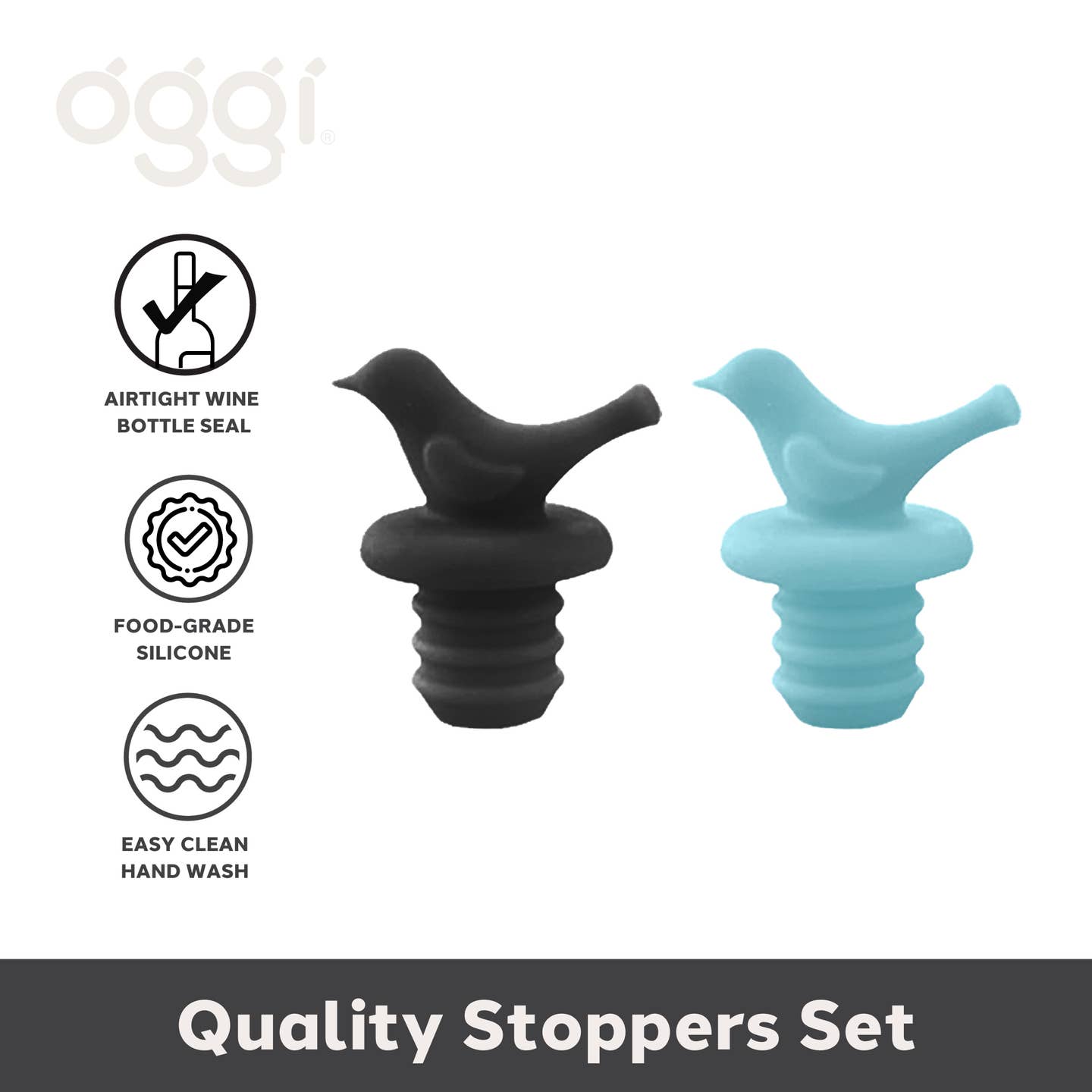 2 Pc Little Bird Silicone Bottle Stopper Set