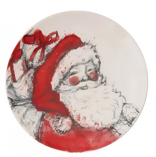 Stoneware Plate with Santa Image, Red, Black & White, - Sold Separately
