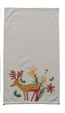 Cotton & Linen Printed Tea Towel with Embroidery & Mini Pom Pom Trim, 2 Styles