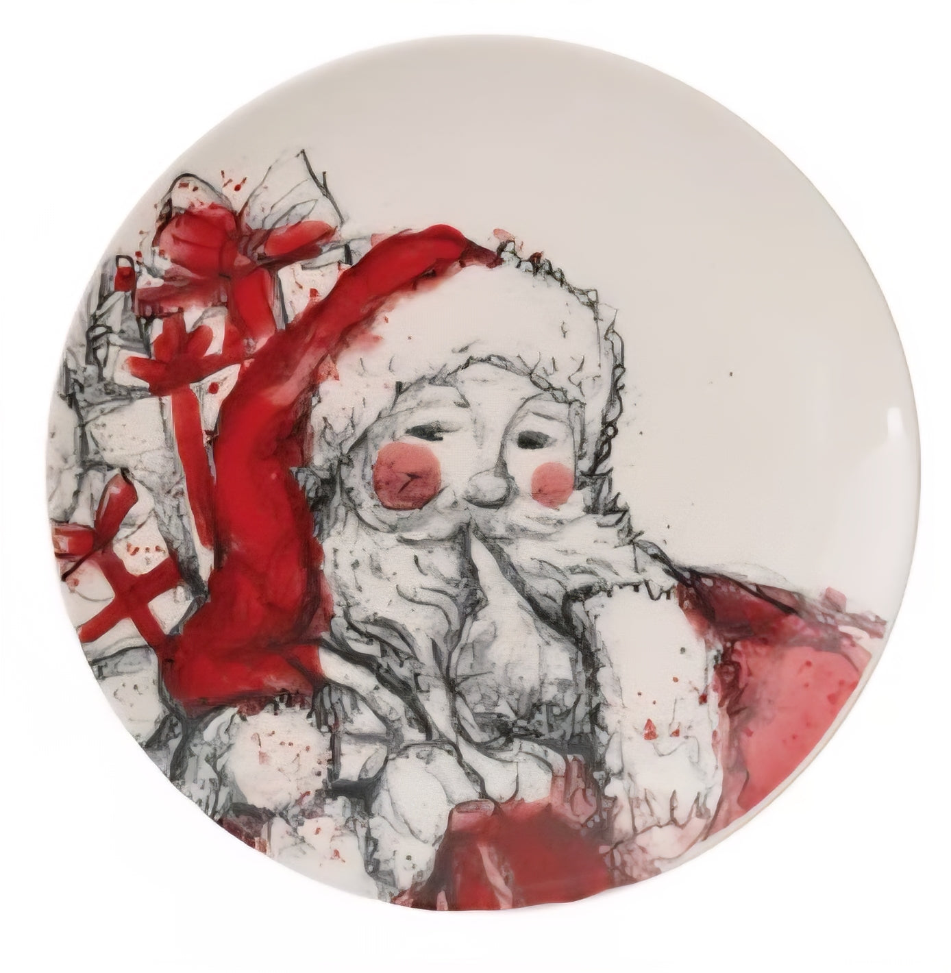 Stoneware Plate with Santa Image, Red, Black & White, 4 Styles