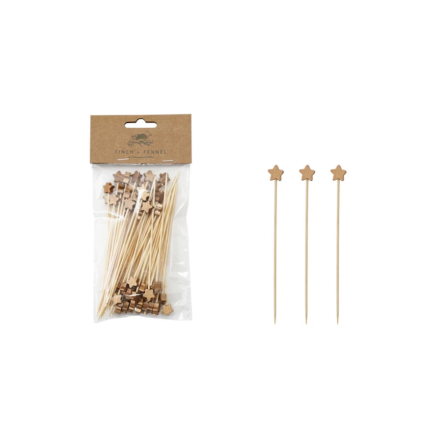 Bamboo Skewers with Star-Shaped Handles, Set of 50