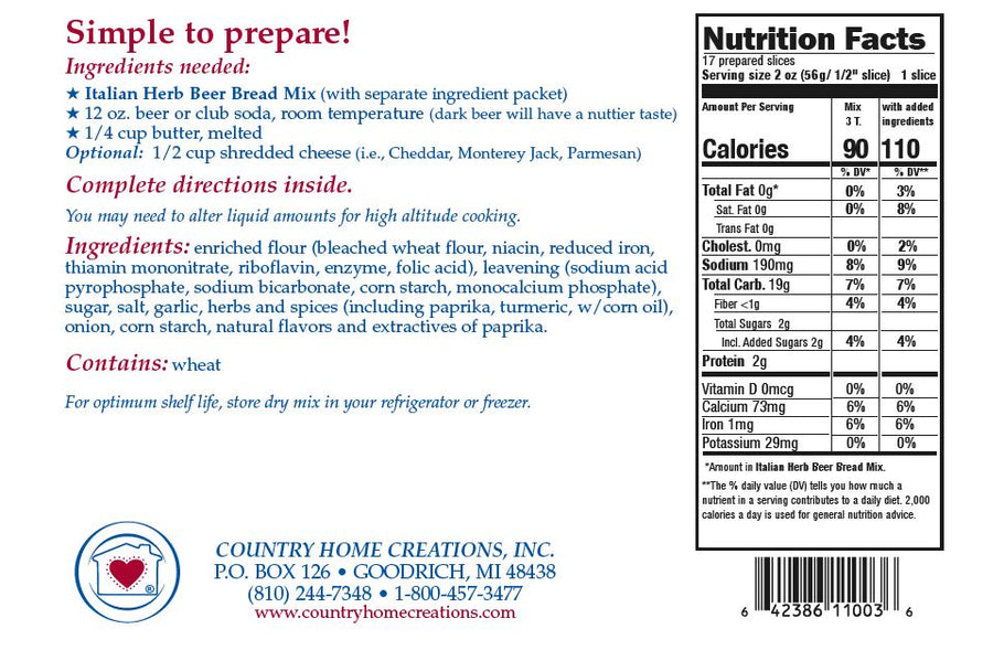 Country Home Creations Italian Herb Beer Bread Mix