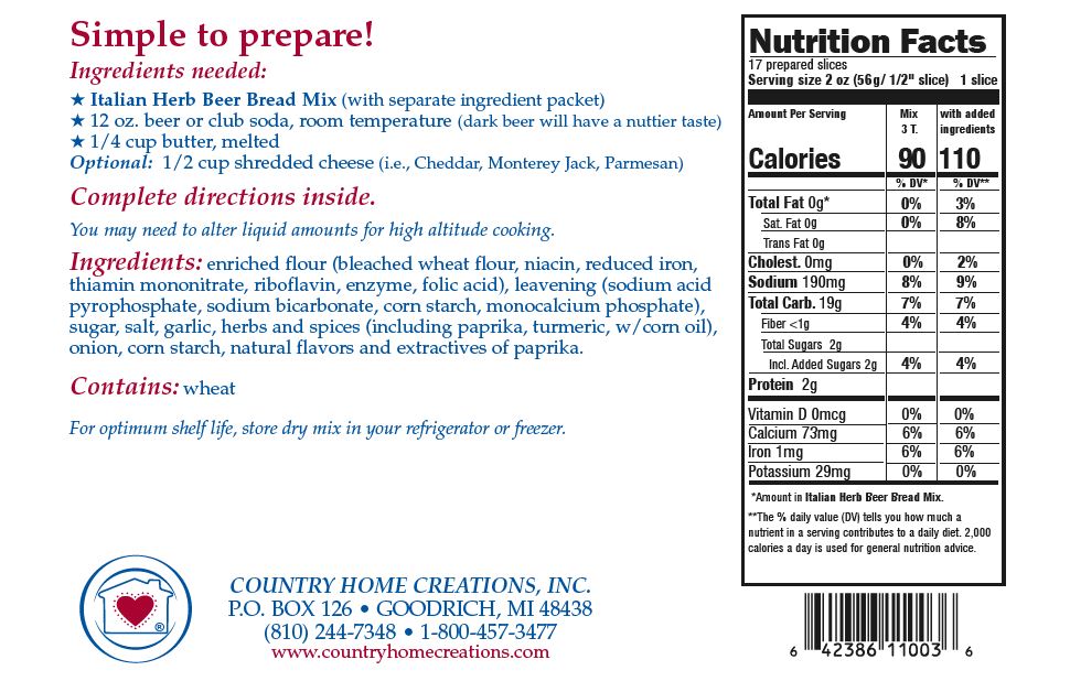Country Home Creations Italian Herb Beer Bread Mix