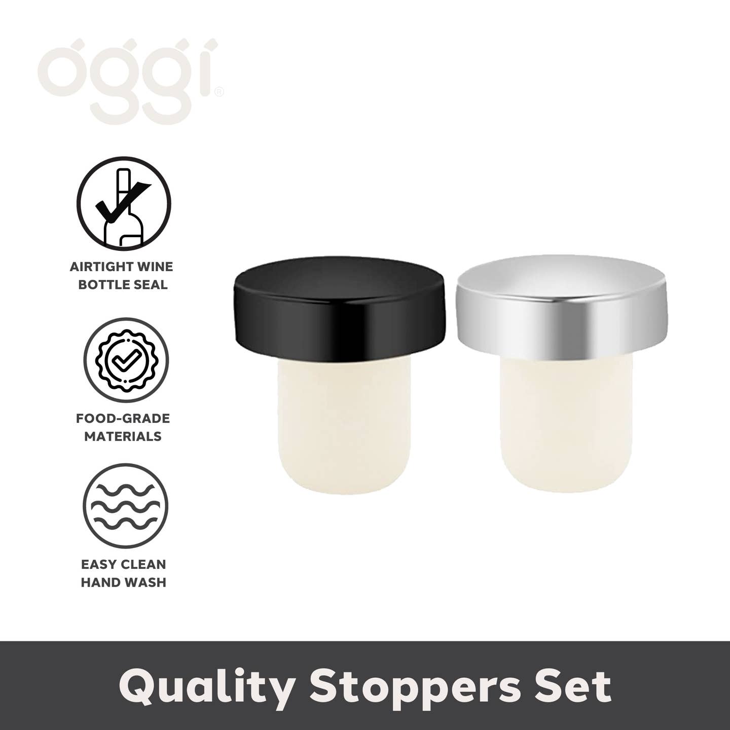 2 Pc T-Shaped Wine Corks - Silver & Black